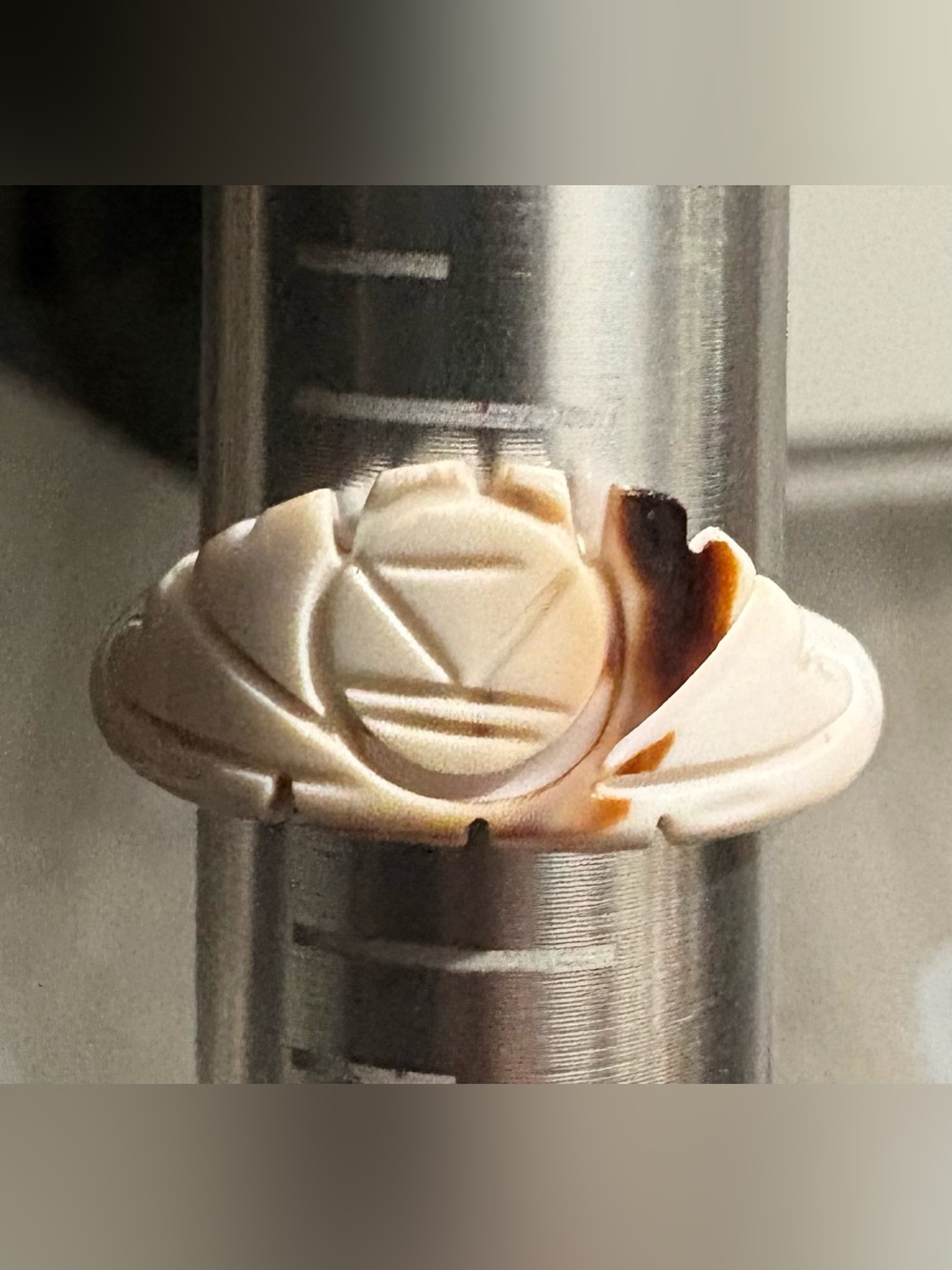 Carved Shell Statement Ring in Ivory and Brown size 7
